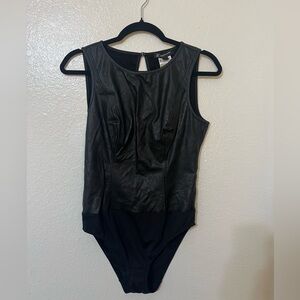 INC International Concepts Black Faux Leather Bodysuit